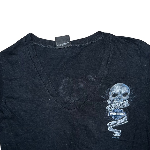 Harley Davidson Skull Angel San Diego California Motorcycle T-Shirt Black V-Neck - Picture 4 of 16